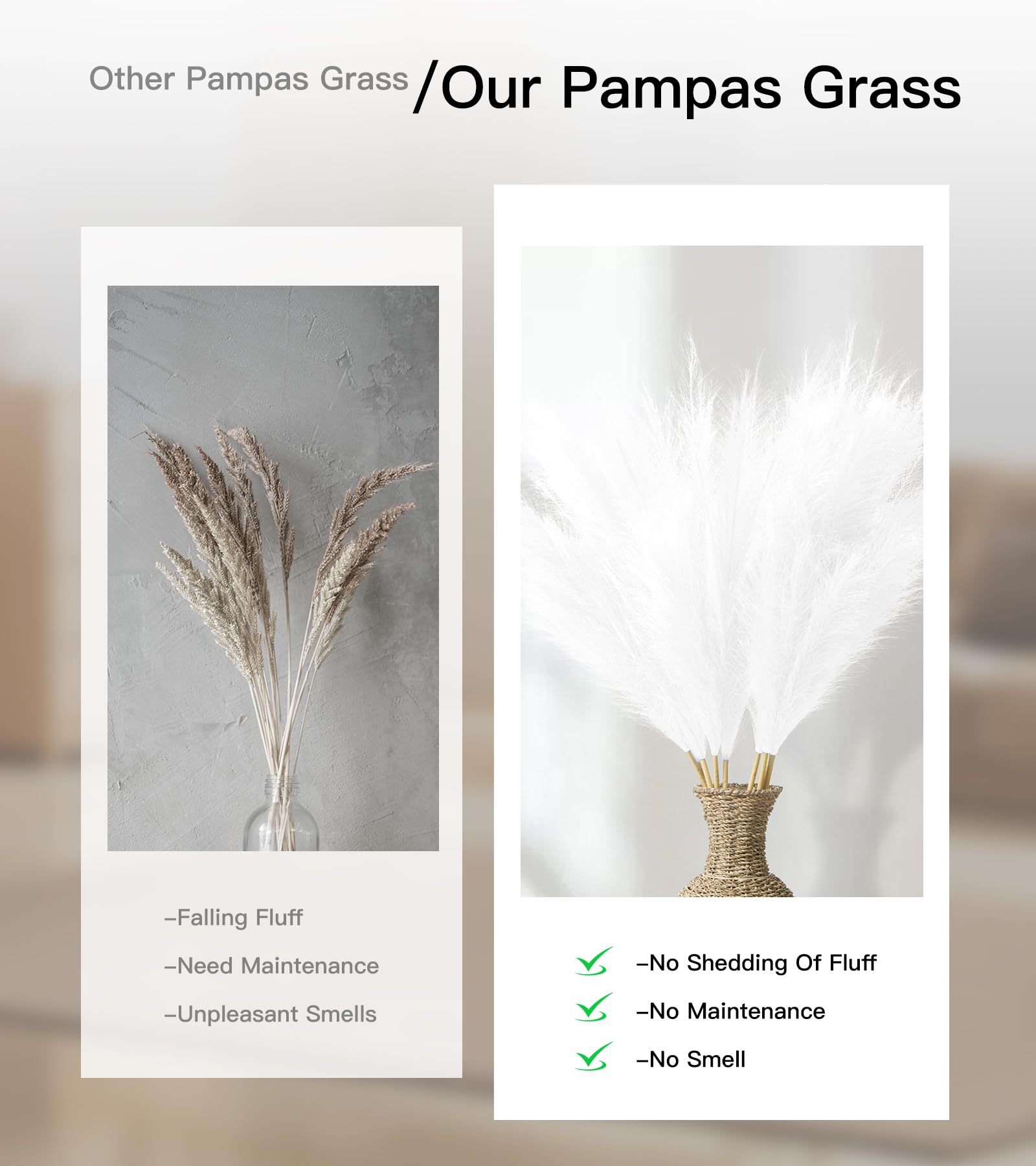 MUUNC silk pampas grass delivers durable color without sunlight or water requirements.