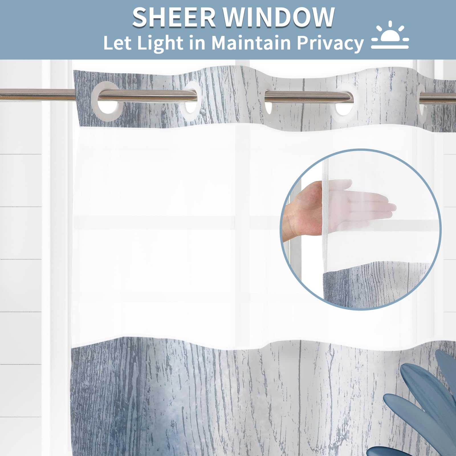 Muuyi blue floral curtain featuring a built-in window for natural light.