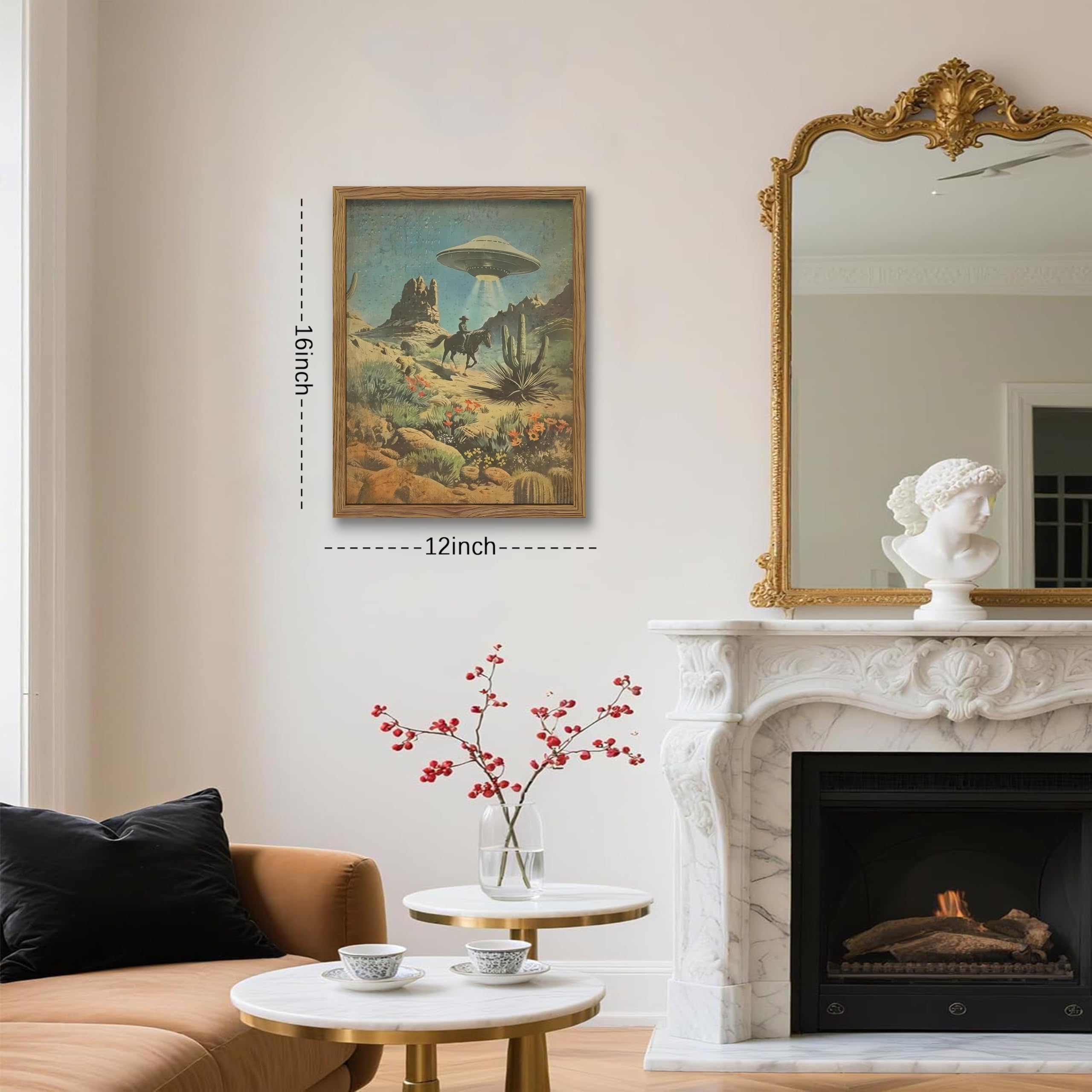 MUWAK dark wooden frame enhances the intergalactic western canvas with vibrant detail.