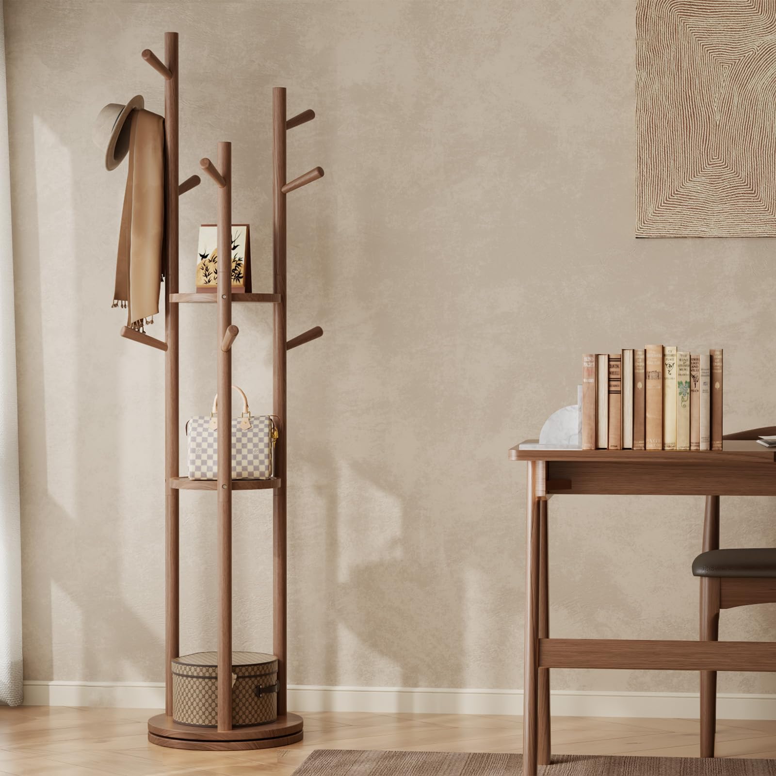 Muwele contemporary walnut finish complements living rooms and bedrooms alike.