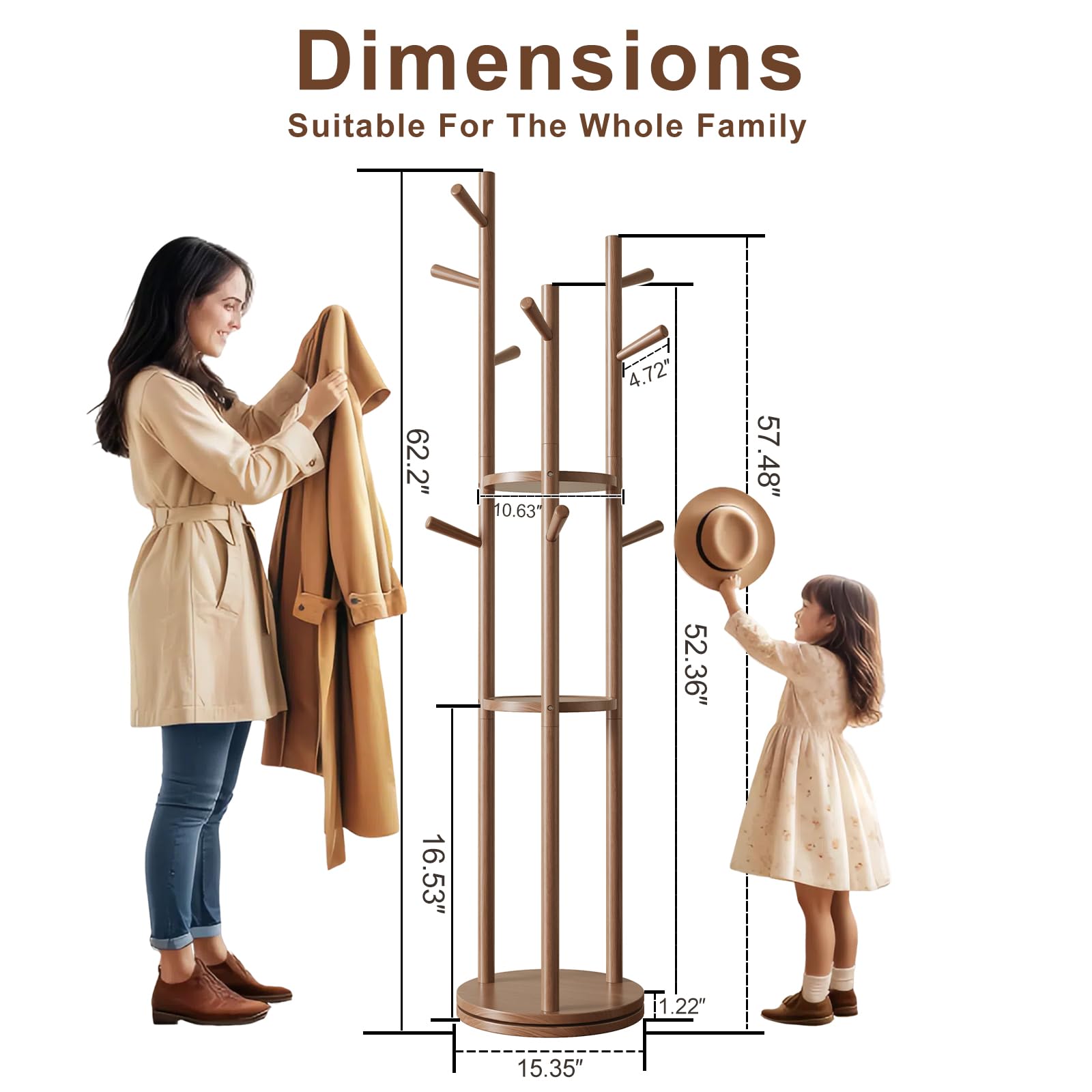 Muwele rotating coat rack with 9 hooks provides quick access at any angle.