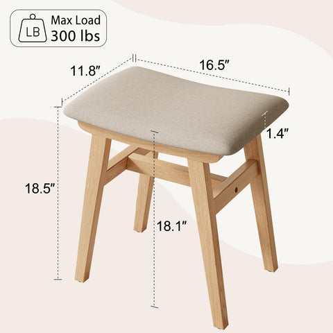 Muwuele solid wood vanity stool wood grain closeup shows sturdy construction