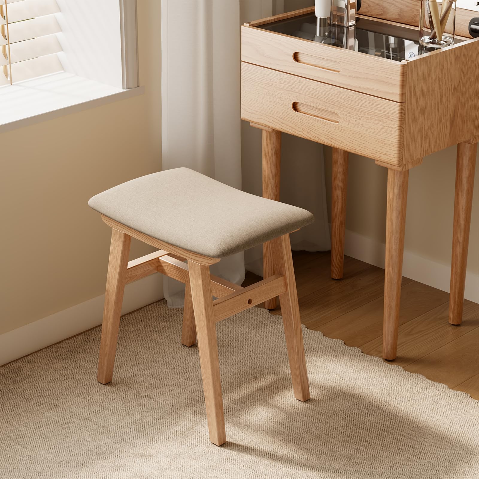 Muwuele vanity stool curved seat ergonomic support for longer sits