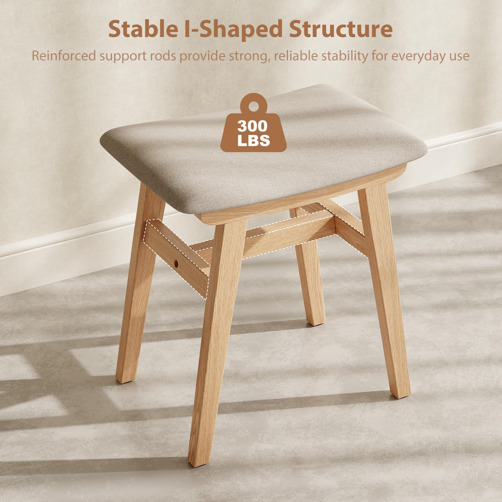 Muwuele vanity stool I-beam construction promises lasting stability
