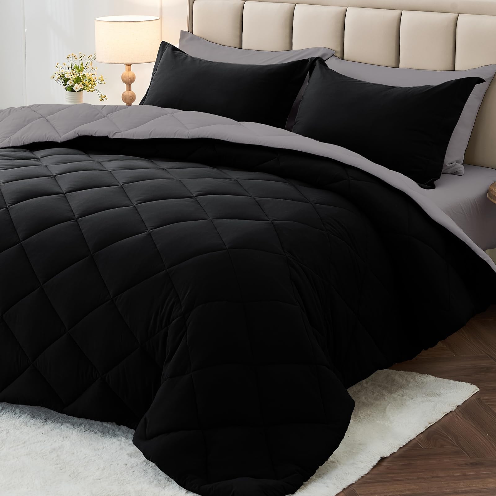MUXHOMO 7-piece queen comforter set in reversible dual-tone with box stitching for lasting shape