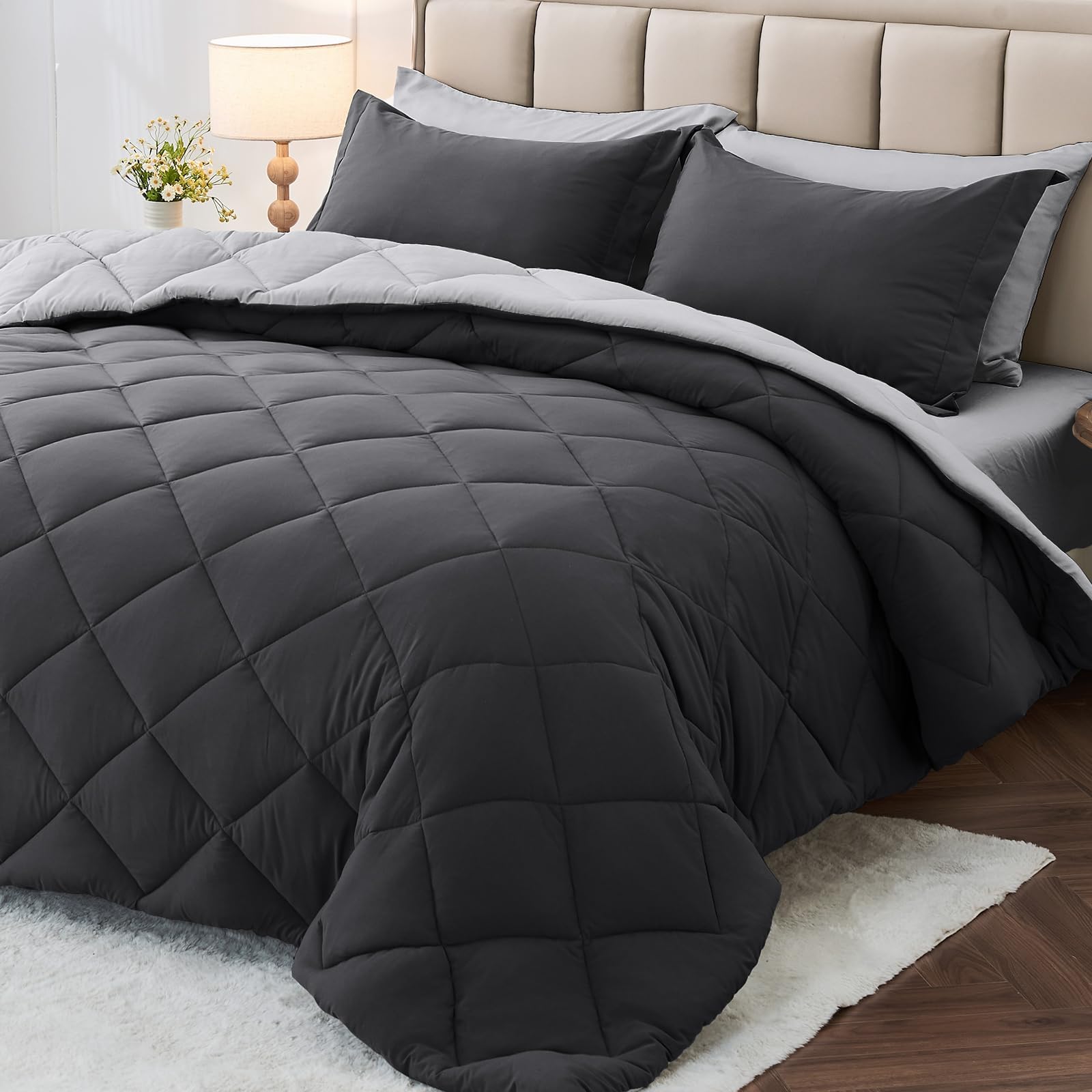 MUXHOMO 7-piece queen comforter set reversible for dual-tone styling