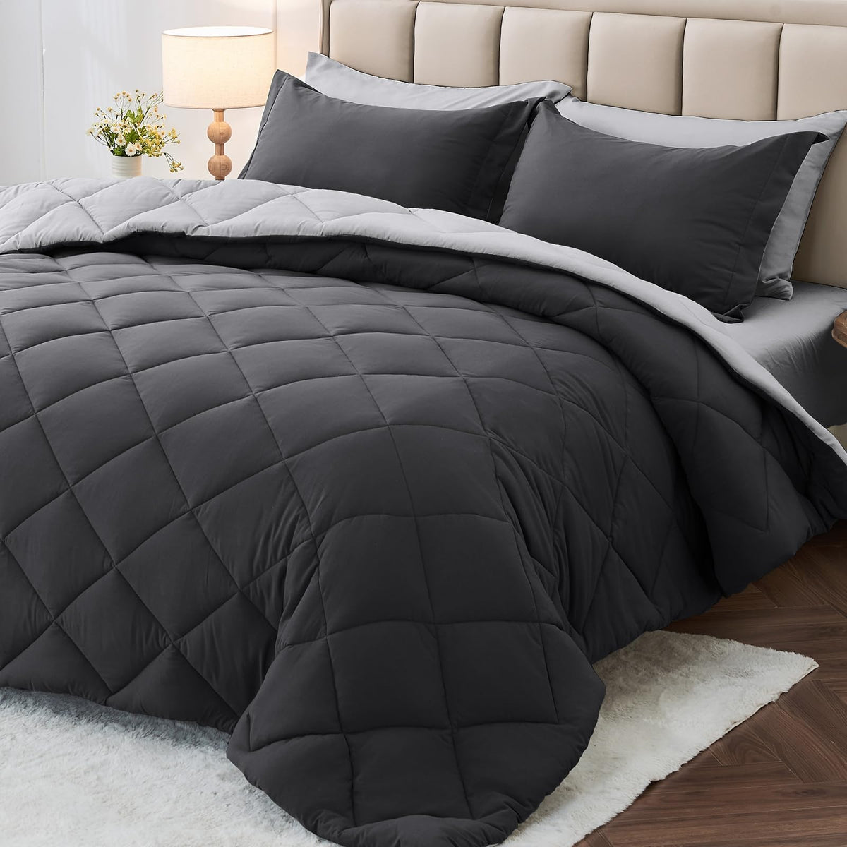 MUXHOMO 7-piece queen comforter set reversible for dual-tone styling