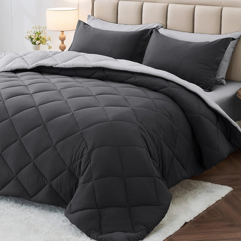 MUXHOMO 7-piece queen comforter set reversible for dual-tone styling