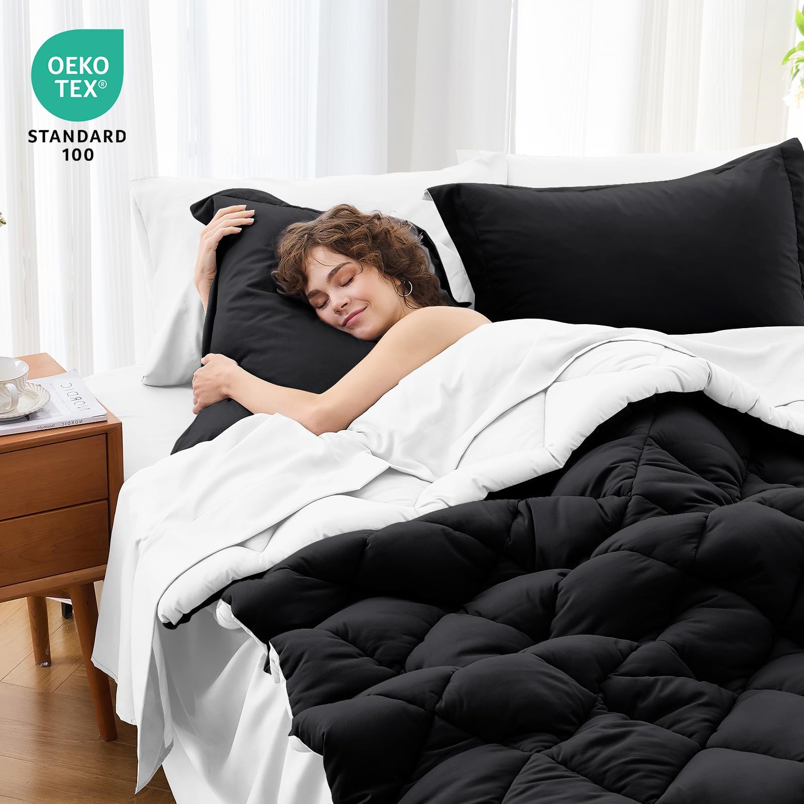 MUXHOMO bed-in-a-bag 7-piece set includes essential bedding for quick styling.