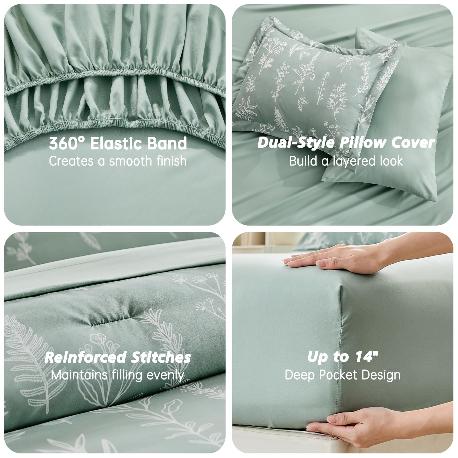 MUXHOMO Bed-in-a-bag 7-piece set displayed unpacked.