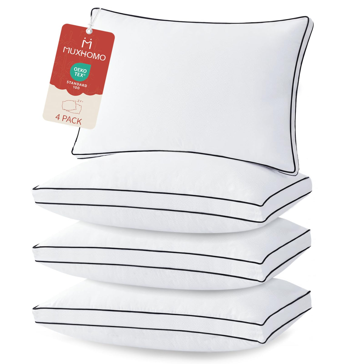 MUXHOMO bed pillow four-pack gusseted unboxed for plush loft