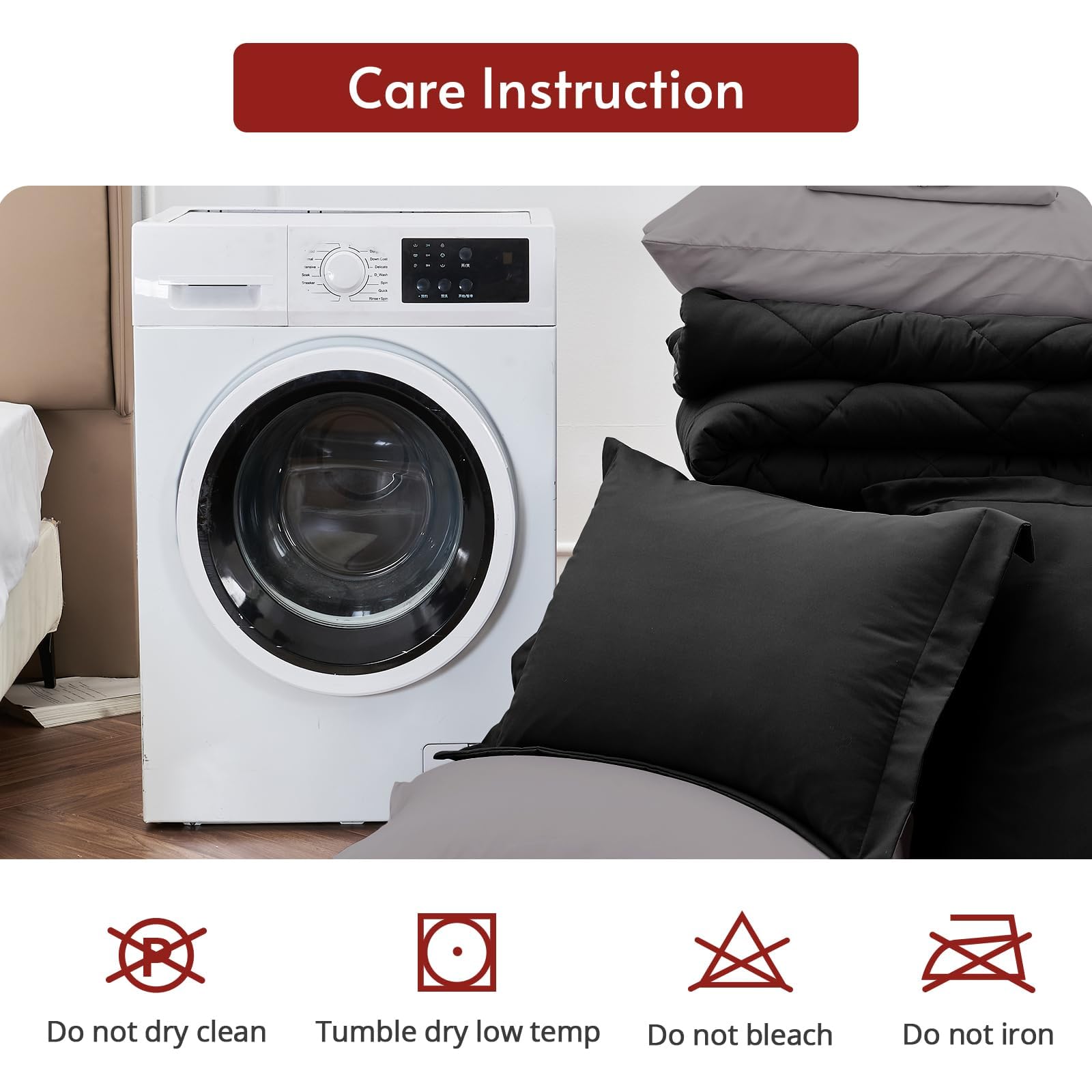 MUXHOMO easy-care bedding is machine washable and quick-drying for busy homes