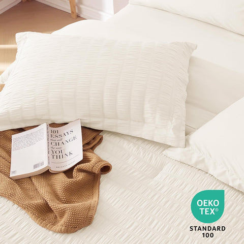 MuxHomo ivory room setup conveys calm, tidy bedding aesthetic