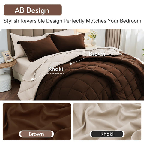 MUXHOMO brown khaki queen comforter set for timeless bedrooms.
