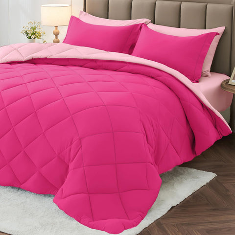 MUXHOMO California King comforter in hot pink, plush and cozy for all-season warmth.