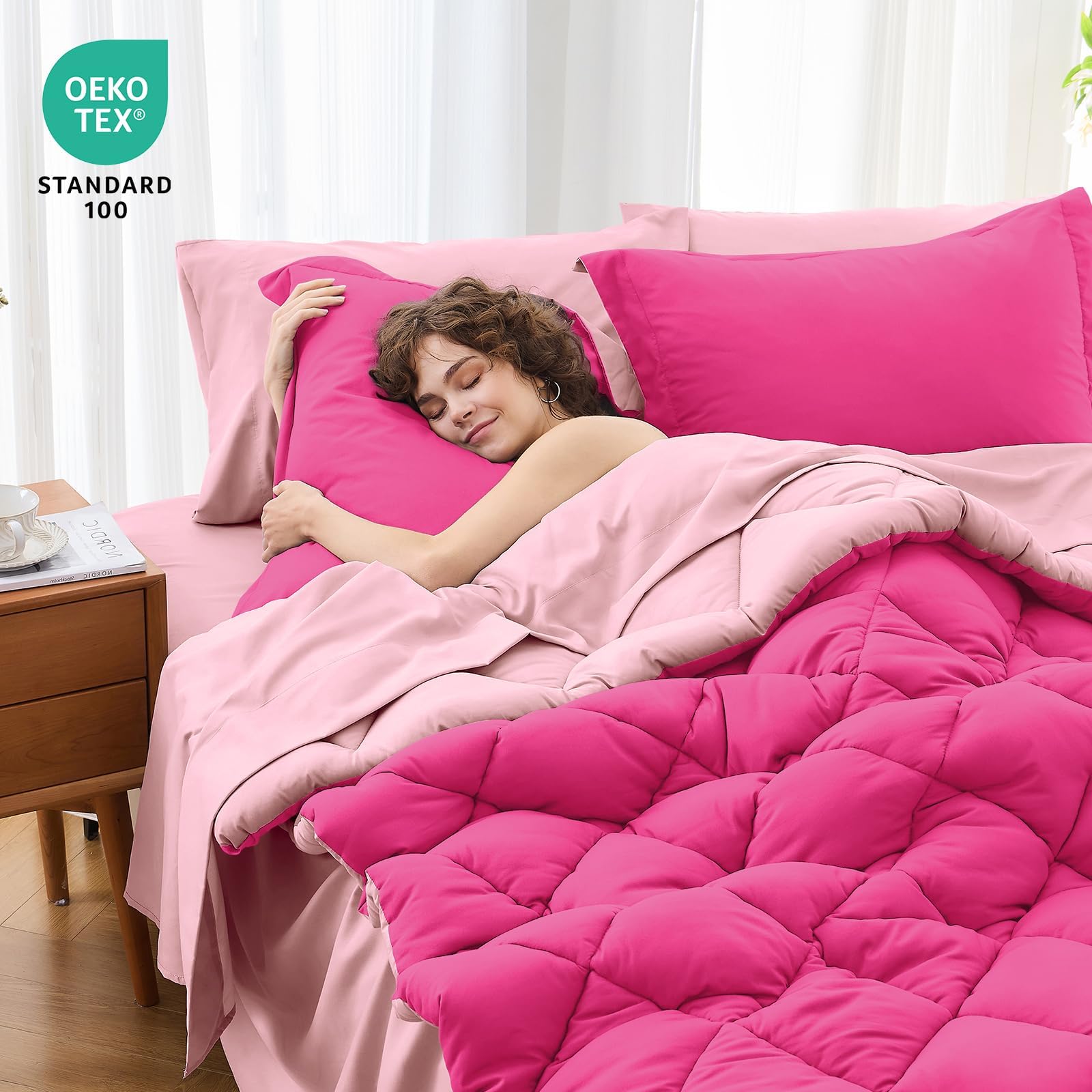 MUXHOMO reversible duotone comforter shown, dual-tone design offers two looks in one.