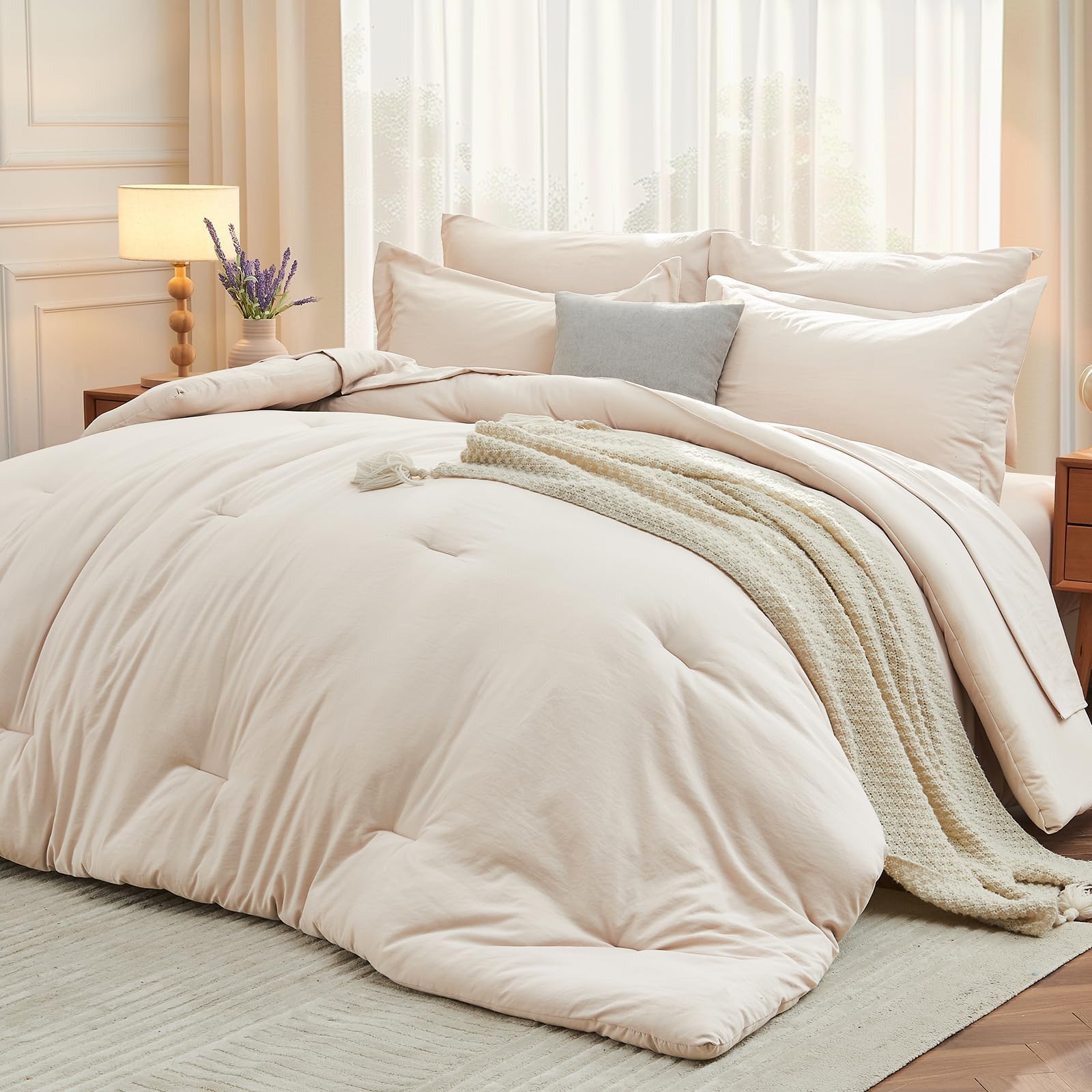 MUXHOMO California King comforter on bed, soft, cozy warmth for nightly rest.