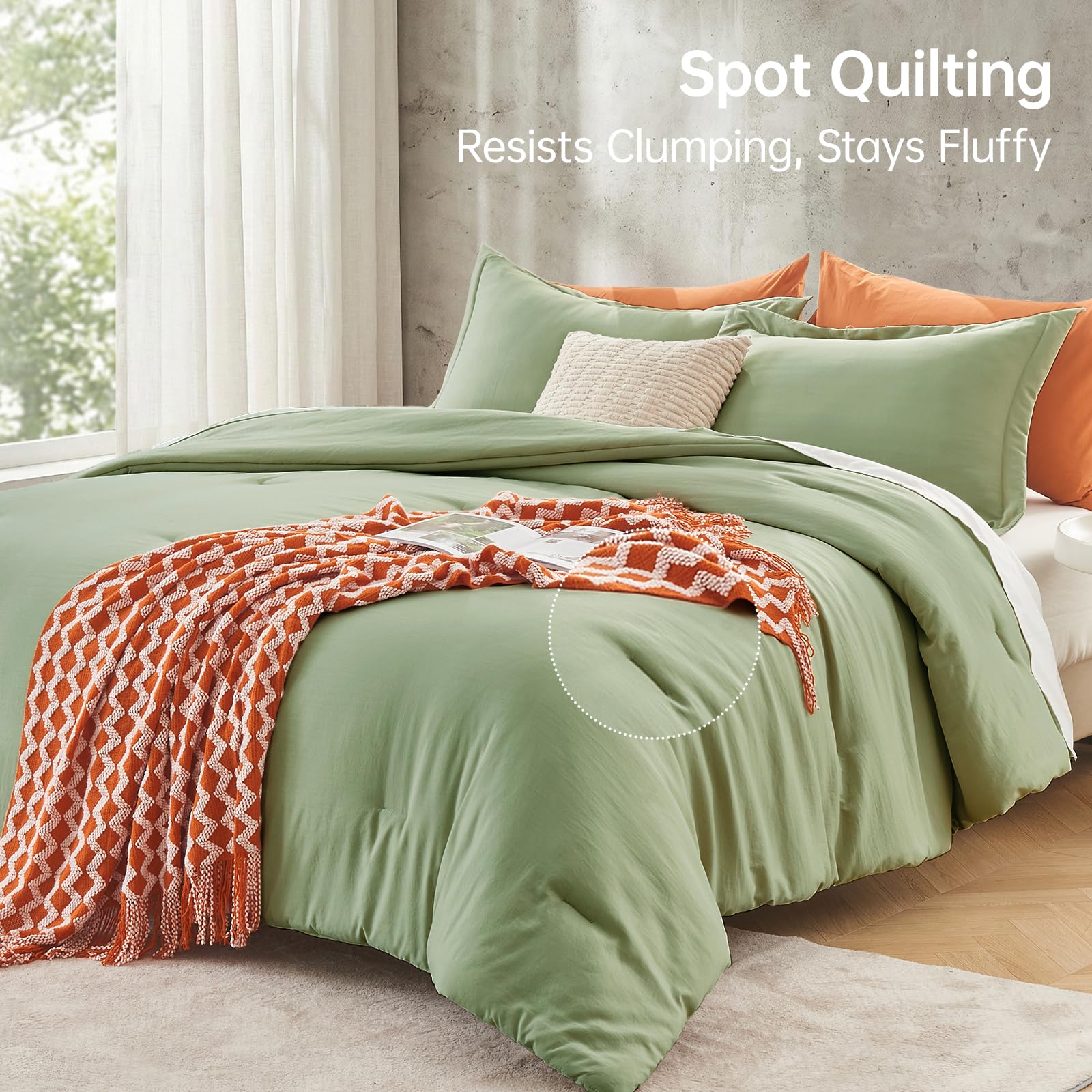 MUXHOMO Green Queen solid color bedding easy to layer