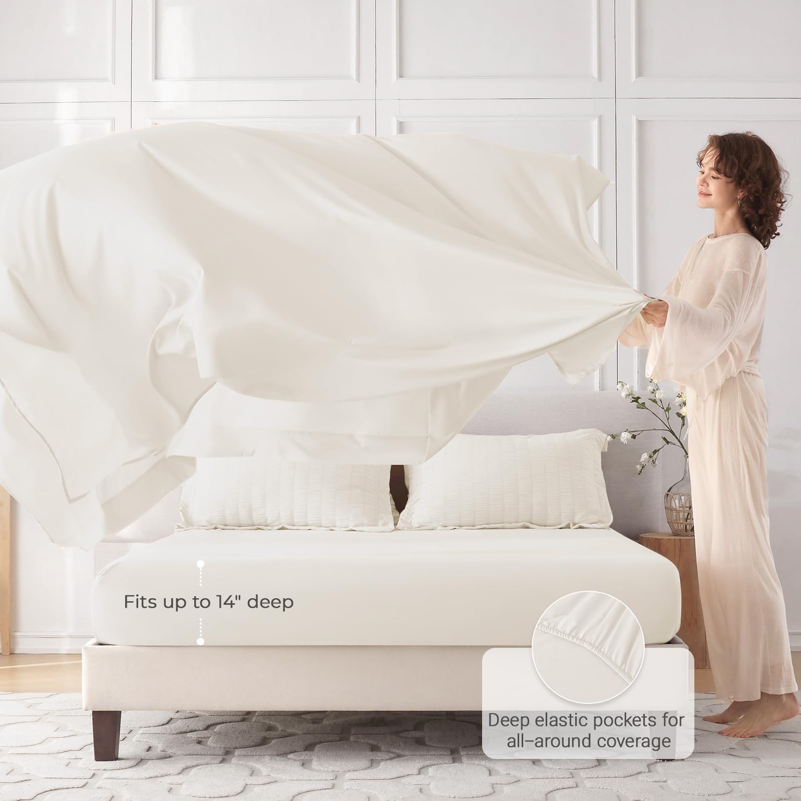 MuxHomo king fitted sheet with 360° elastic keeps across the mattress