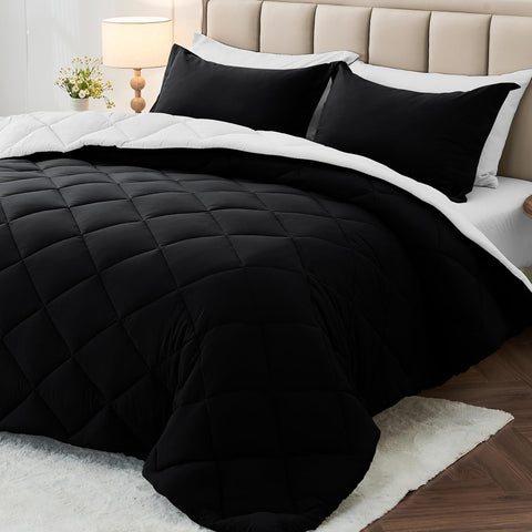 MUXHOMO queen comforter set with box stitch design for a tidy, cozy feel.