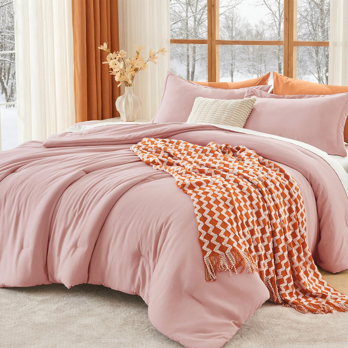 MUXHOMO queen comforter set rose gold packaging shows effortless unboxing and setup.