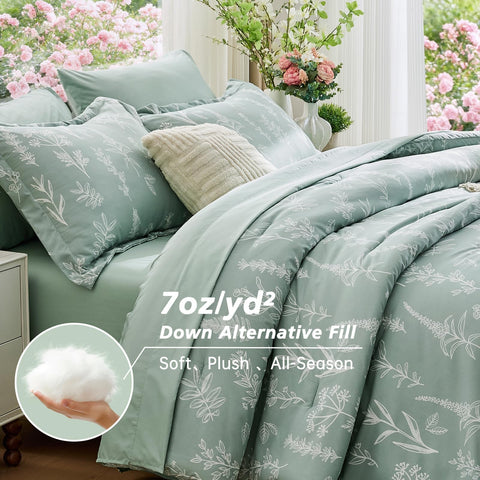 MUXHOMO Queen fitted sheet in sage green with a secure 14-inch pocket.