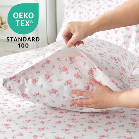 OEKO-TEX certified label on MUXHOMO sheet set.