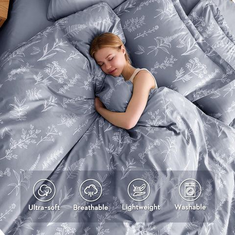 MUXHOMO reversible floral grey pattern shown for two distinct bedroom looks