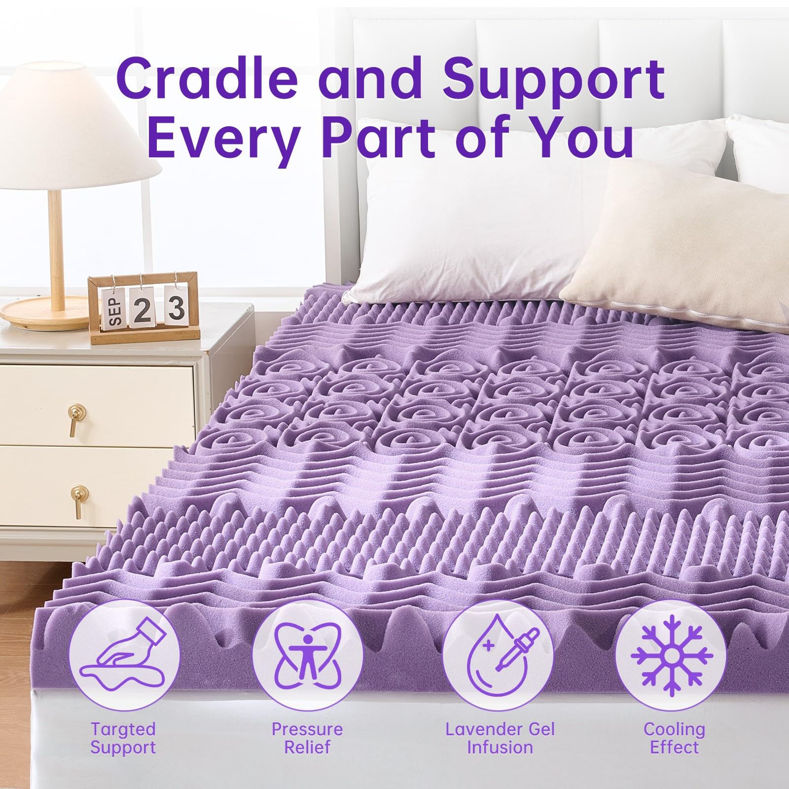 MUXHOMO topper unrolled on bed, ready for setup and comfort.