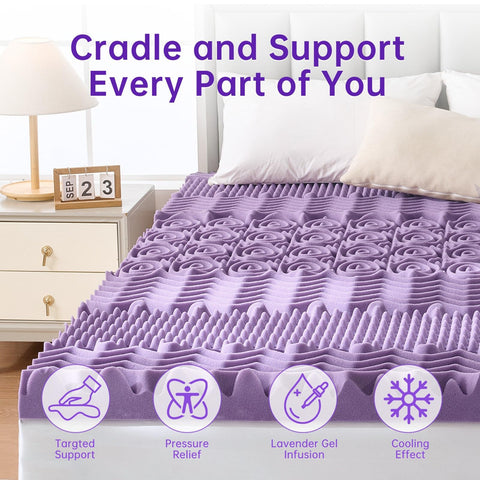 MUXHOMO topper unrolled on bed, ready for setup and comfort.
