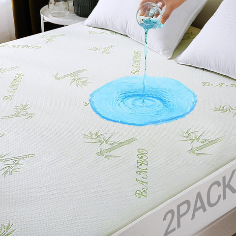 MUXHOMO twin mattress protector pack closeup shows premium fabric and dual protection.