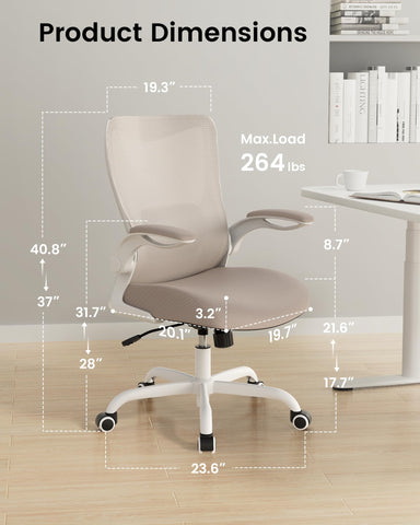 MUXX.STIL Chair with flip-up armrests enabling compact storage under a desk