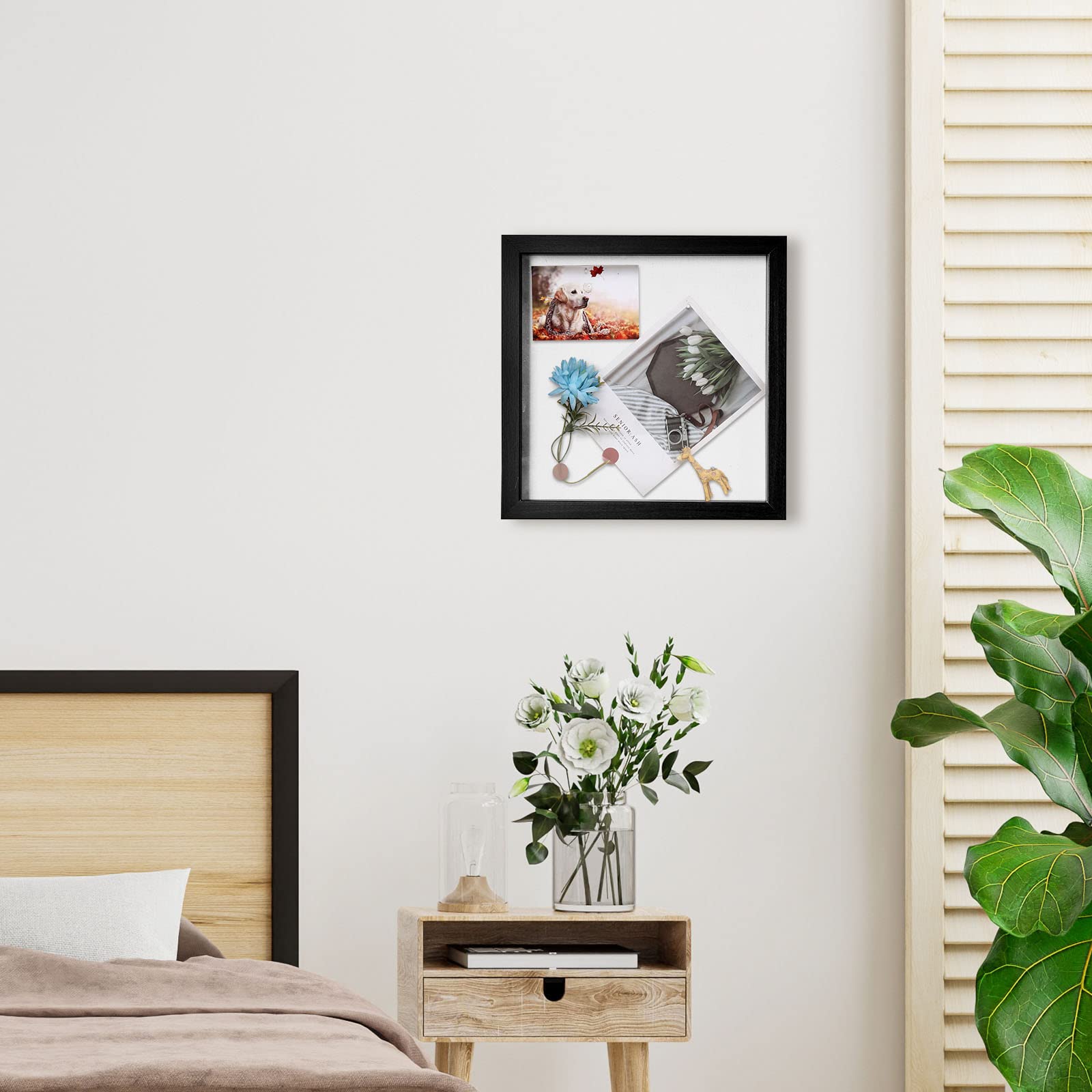 Muzilife deep wood frame close-up showing tempered glass cover for durable display