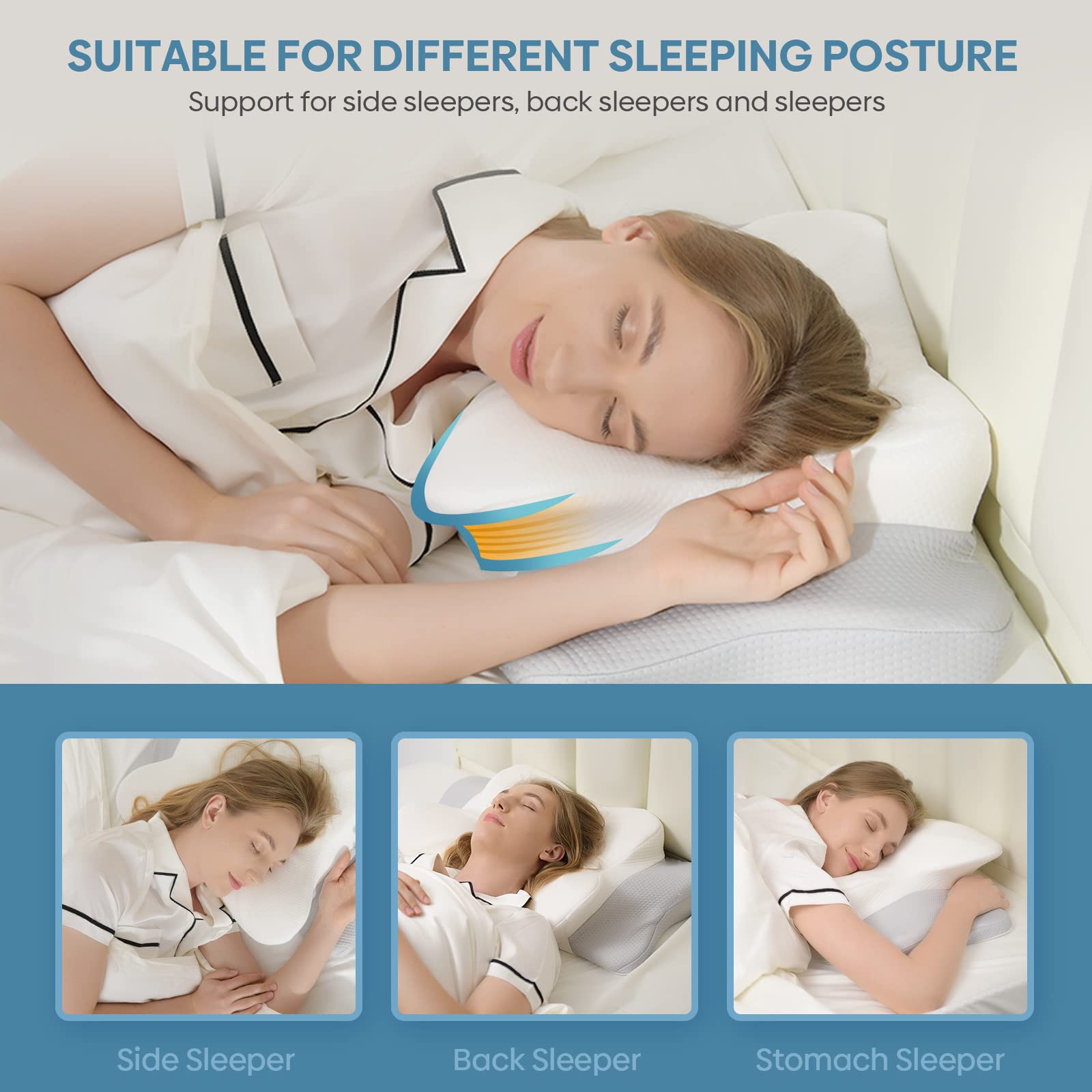 Muzsoul memory foam material highlights odorless, durable comfort.
