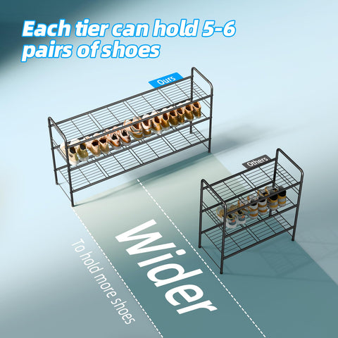 MWQ 3-tier shoe rack easy-assembly with snap buckles for quick setup.