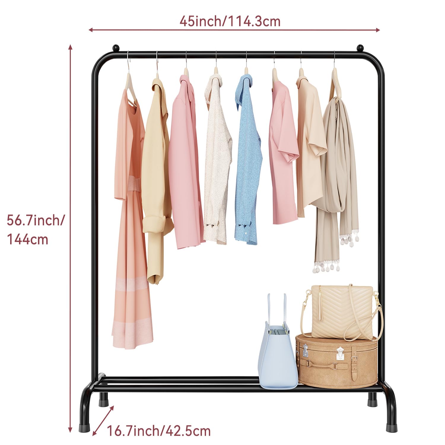 MWQ ultra-sturdy 25mm tubing supports a full wardrobe