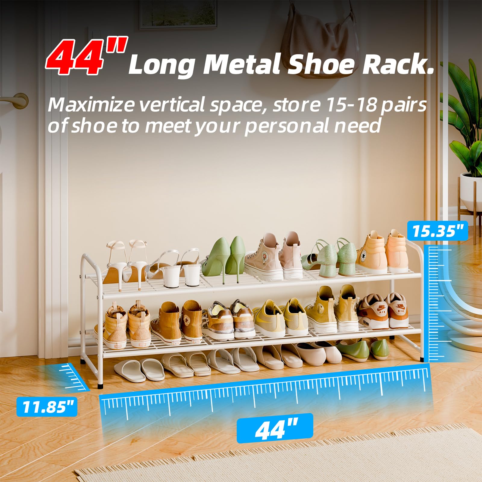 MWQ shoe rack holds sneakers, heels, and slippers neatly.