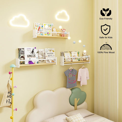MXCSE modern nursery decor with white frame and natural wood shelves