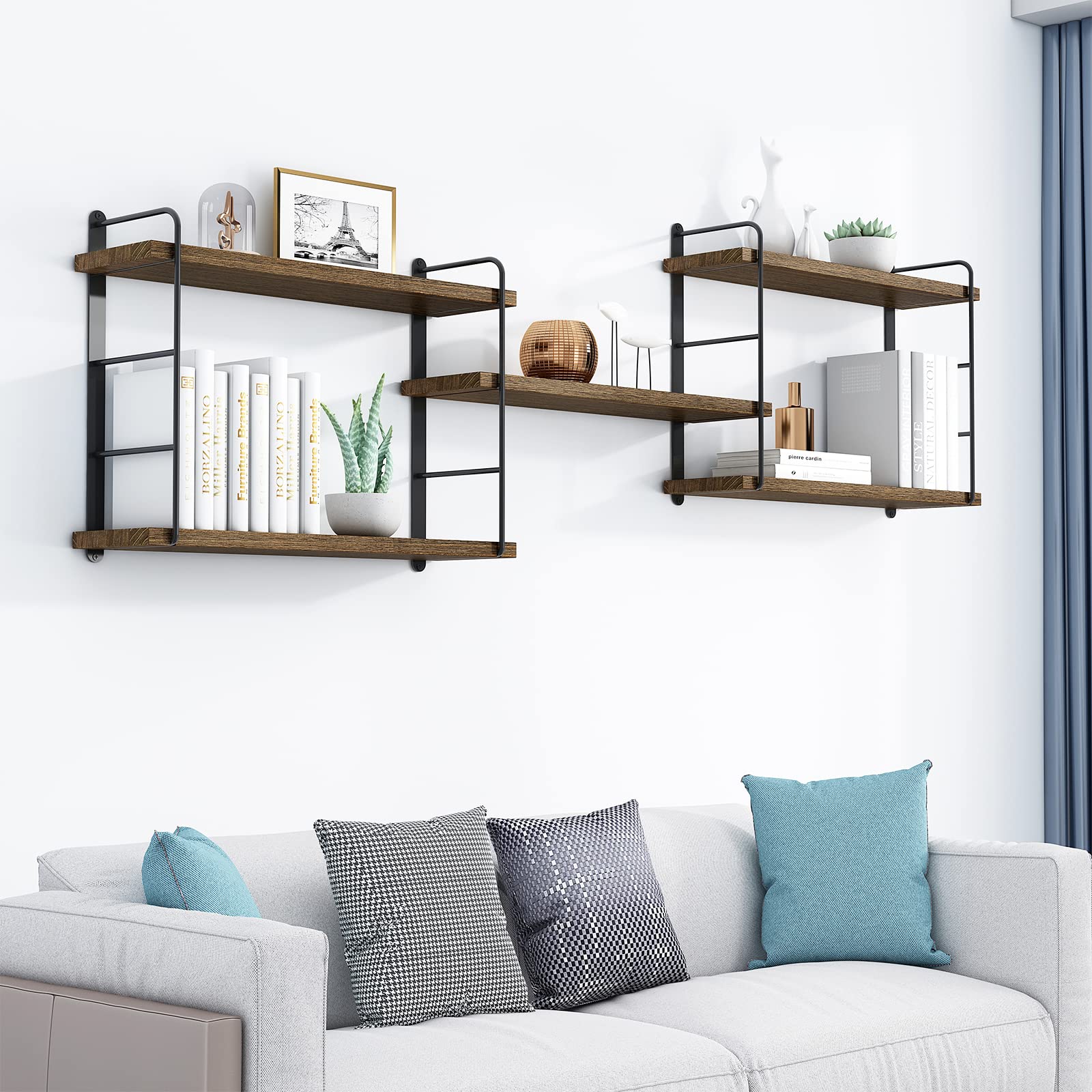MXCSE mounted long shelf demonstrates horizontal layout for books and decor