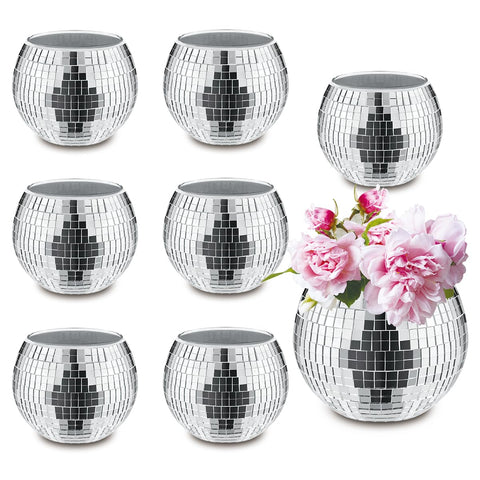 MXOYOXM 8-piece silver disco ball vase reflects light for weddings.