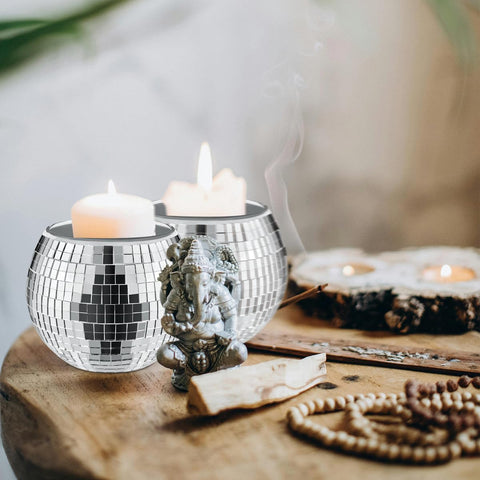 MXOYOXM glass disco ball vase adds sparkle to office or bedroom.
