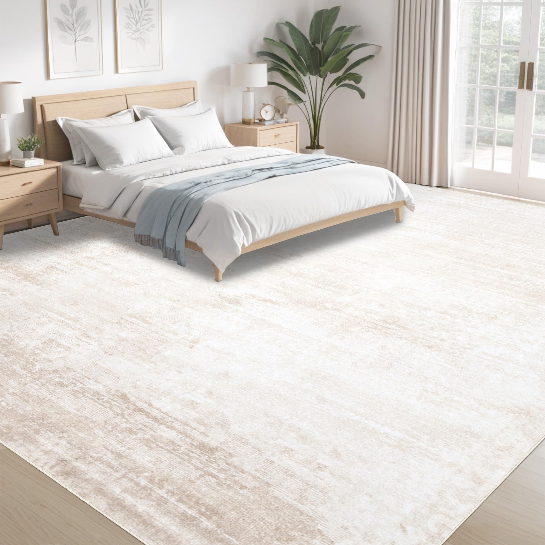 MXSANYOO area rug features modern abstract design in soft stripes.