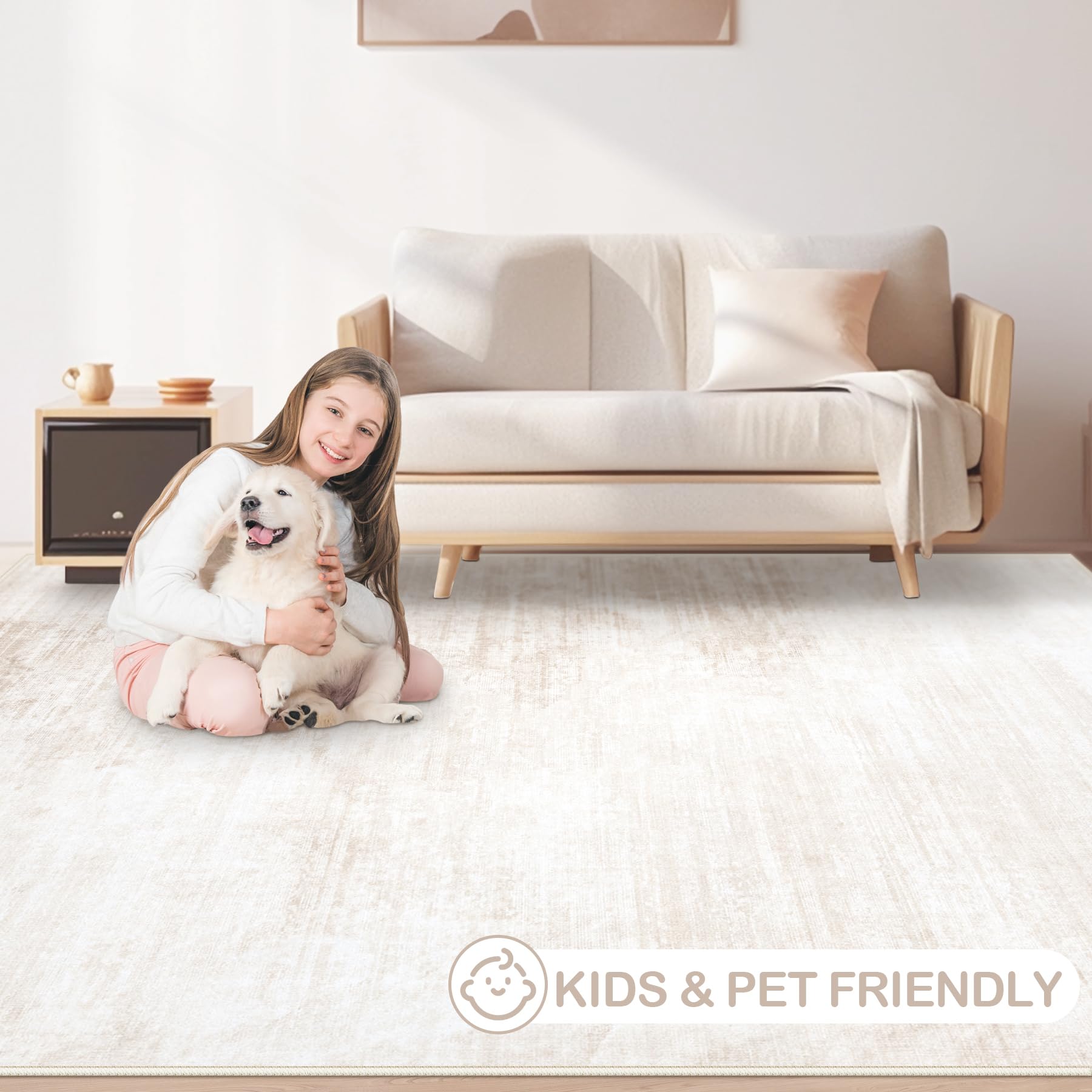 MXSANYOO beige rug with soft pile creates a cozy living space