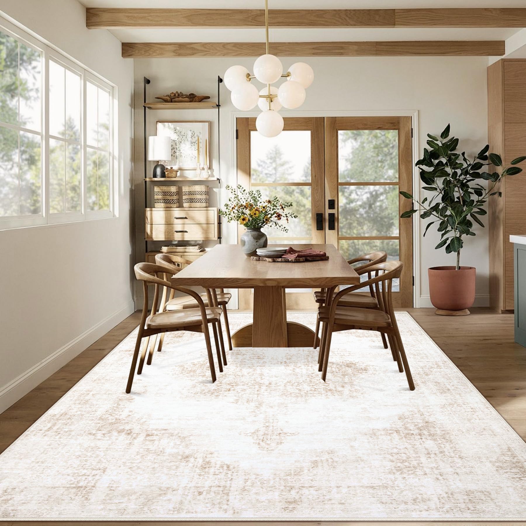 MXSANYOO beige washable rug; simple cleaning with machine or wipe.