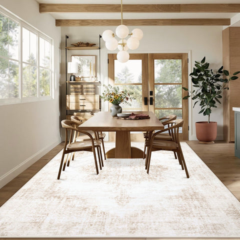 MXSANYOO beige washable rug; simple cleaning with machine or wipe.