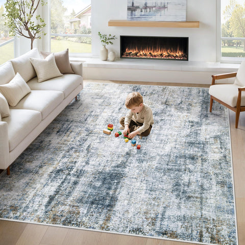 MXSANYOO 6x9 rug with abstract multi blue pattern for living spaces.
