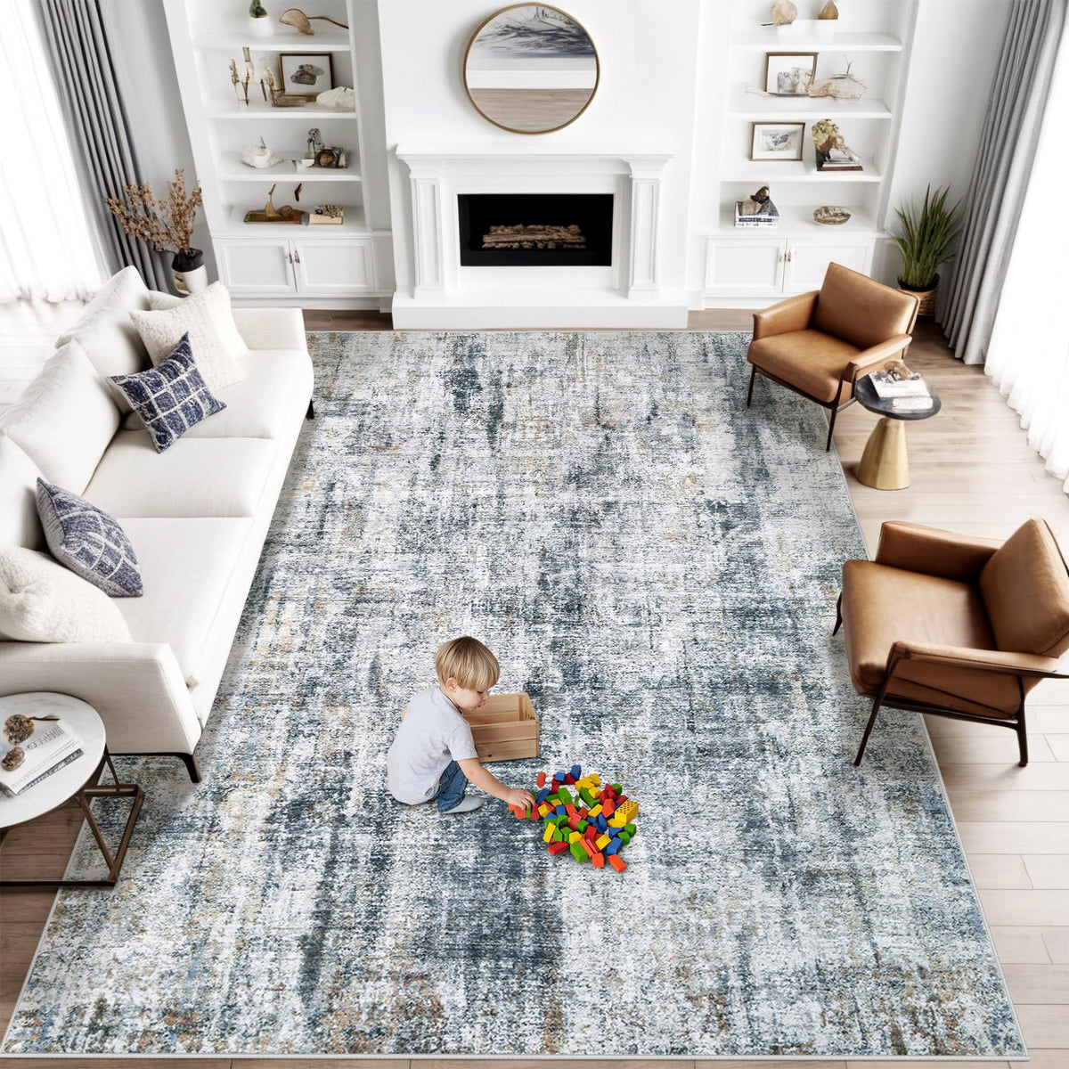 MXSANYOO 8x10 rug with abstract pattern elevates living room decor.