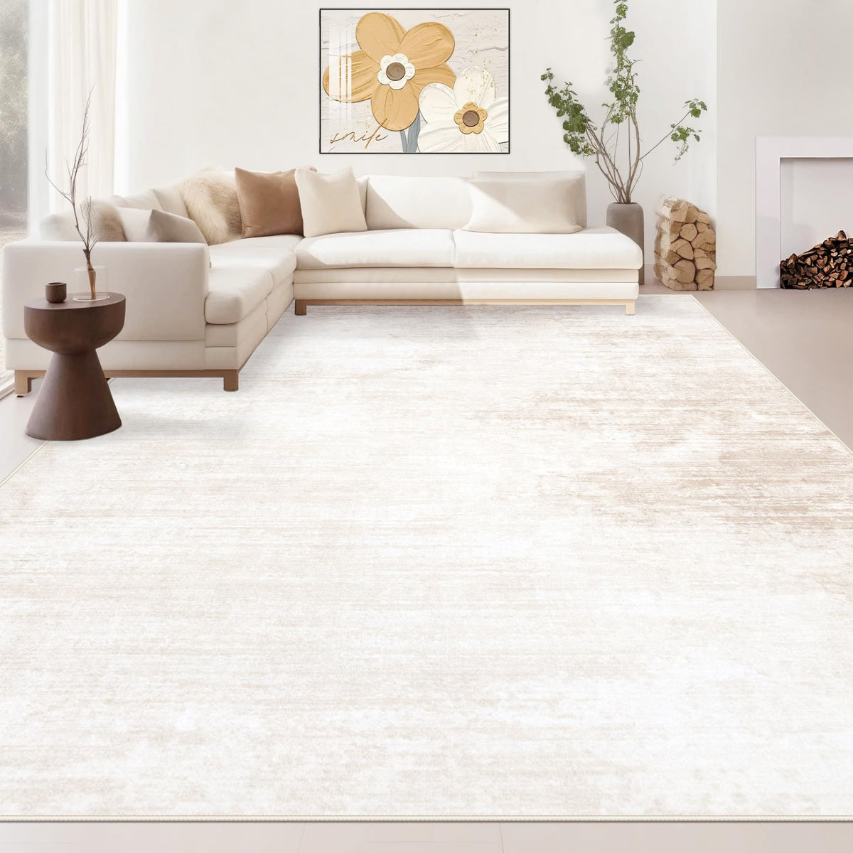 MXSANYOO 8x10 beige washable area rug; easy daily cleaning.