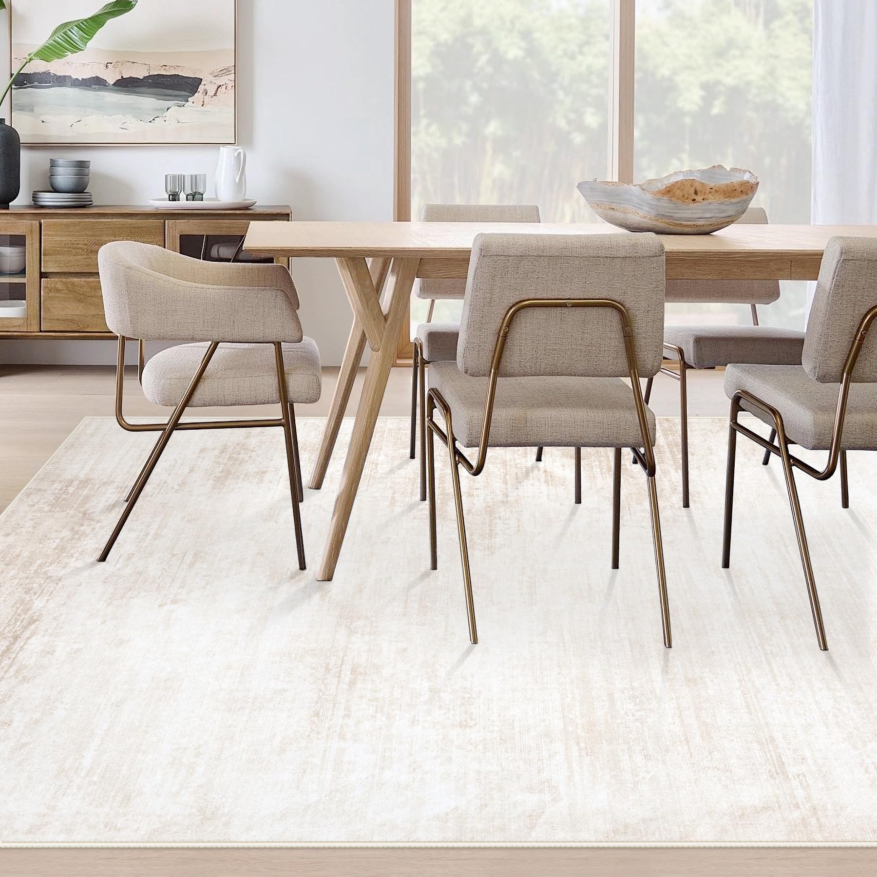 MXSANYOO modern abstract beige rug with non-slip backing for safety.