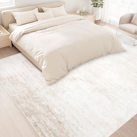 MXSANYOO soft beige rug with TPR backing stays in place.